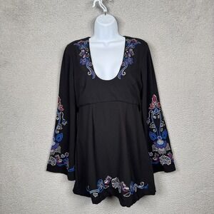 Free People Dress Womens‎ 6 Black Holiday Folk Mini Festival Boho Hippie Party